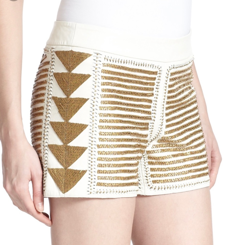 Alice and Olivia genuine goat leather shorts with all over beading.
